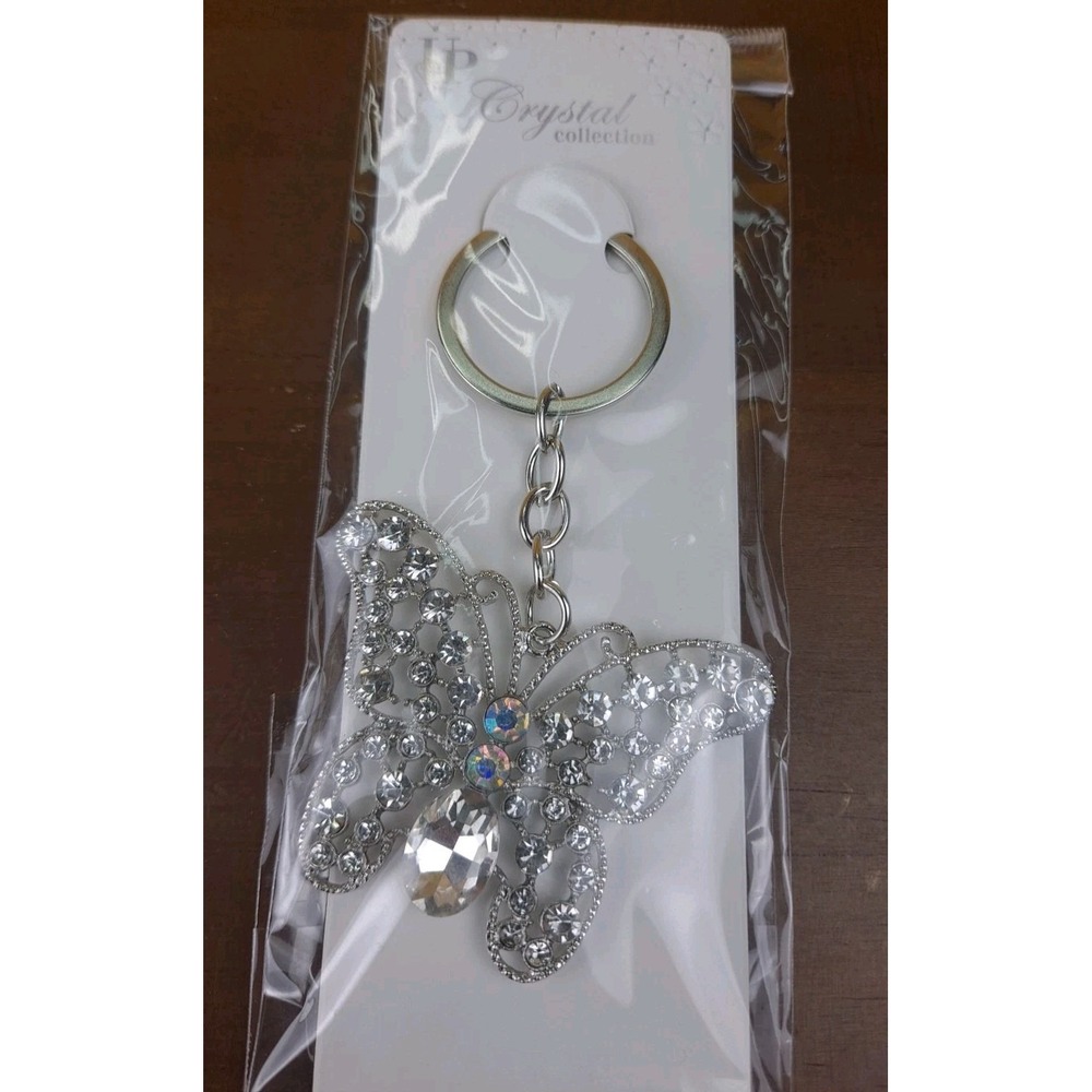 NIP Crystal Collection Silver‎ Crystal Butterfly Silver Tone Keychain Backpack
